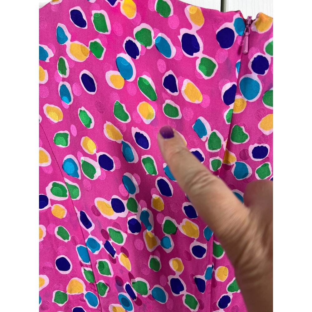 Vintage 80s 100%‎ Silk Ruffle Hem colorfull polka dot drop waist dress Medium 8 - Picture 2 of 6